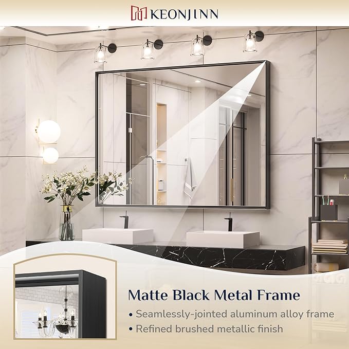 Keonjinn Black Bathroom Mirror 48” x 40” Wall Mirror - Image 6