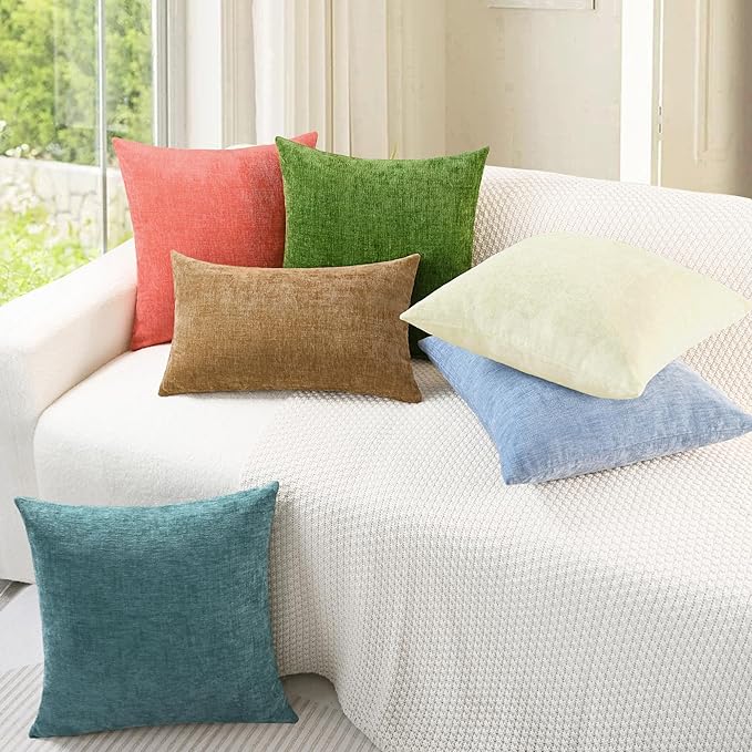 CaliTime Throw Pillow Covers Decorative 24 X 24 Inches Pack of 2 Cozy Chenille - Image 4