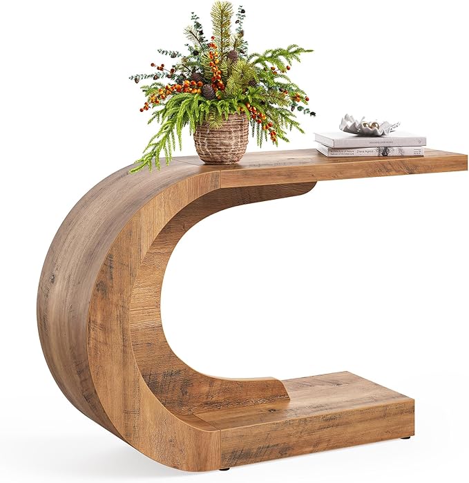 LITTLE TREE 43.3 Inches Farmhouse Console Table, 2-Tier C-Shaped Sofa Table - Image 8