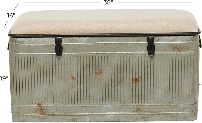 Deco 79 Metal Room Storage Bench Galvanized Entryway Bench - Image 3