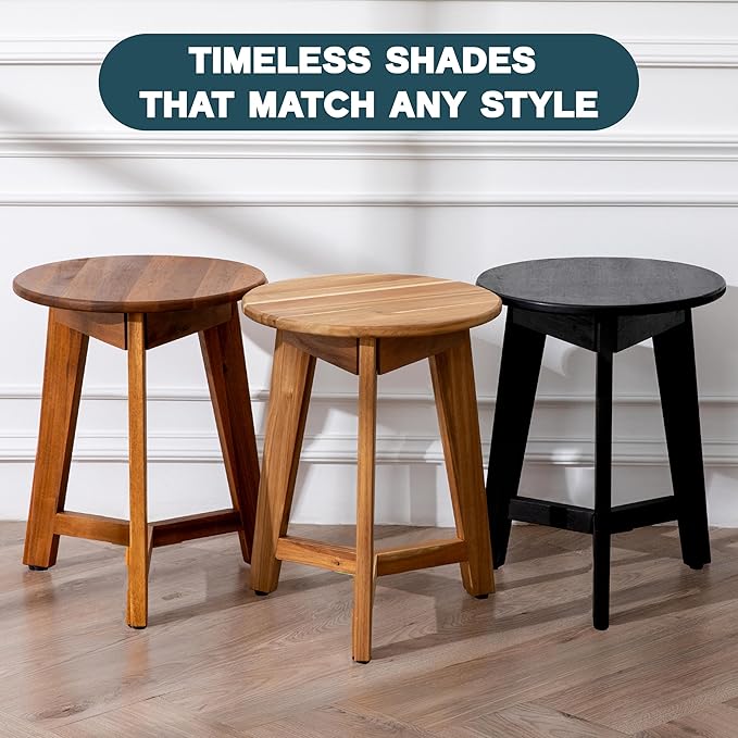 Round Side Table – Solid Acacia Wood End Table - Image 7
