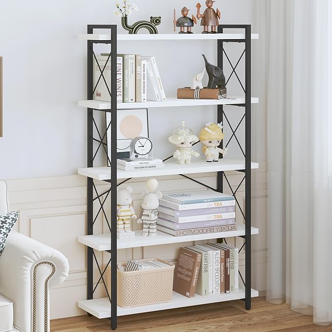 HCHQHS Bookshelf, 5-Tier Industrial Bookcase, Open Book Shelf, Freestanding by HCHQHS