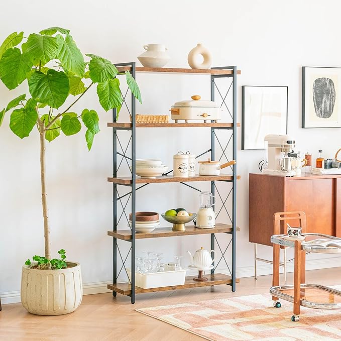 Bookshelf, 5 Tier Book Shelf, Industrial Tall Bookcase - Image 8