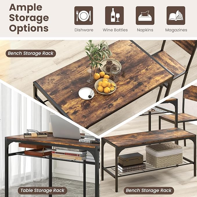 Tangkula Dining Table Set for 4, Kitchen Table and 2 Chairs for 4 - Image 4