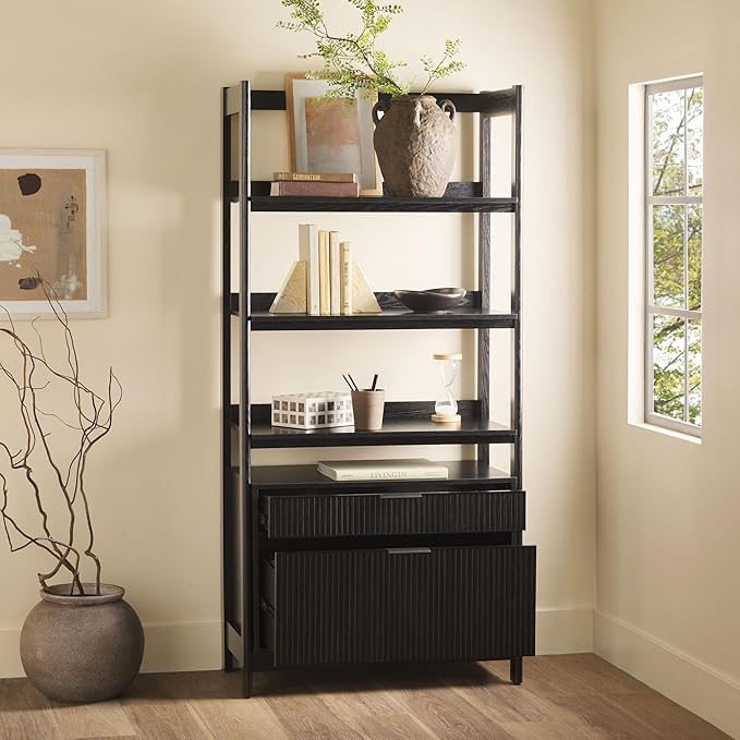Walker Edison Transitional Open Reeded 4-Shelf Bookshelf - Image 6