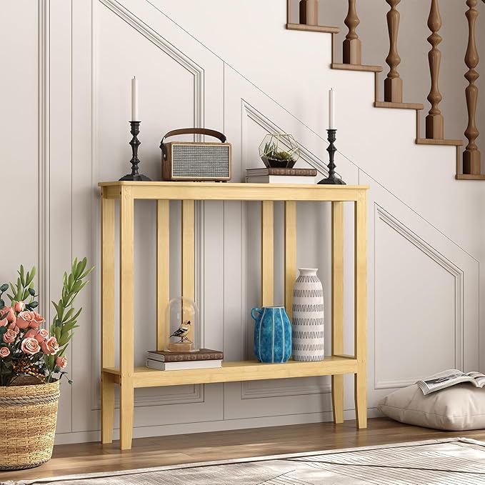 ELYKEN Console Tables for Entryway, 36.2" Long 2 Tier Hallway Table Behind Couch - Image 5