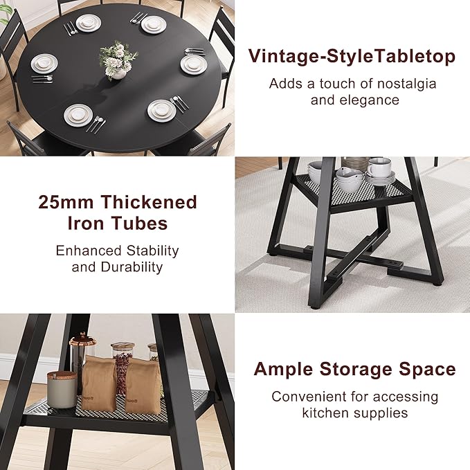 51'' Round Dining Table for 6, Kitchen Dining Room Circle Dinner Pedestal Table - Image 6