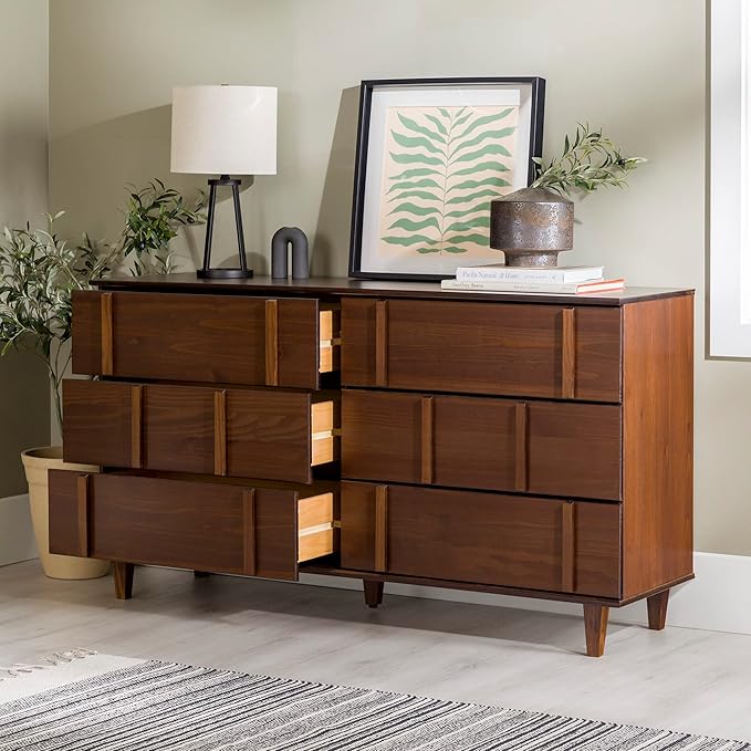 Walker Edison Contemporary Detailed 6-Drawer Solid Wood Dresser, 60 Inch - Image 5