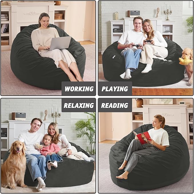 5FT Bean Bag Chair with Ultra Soft Velvet Cover Bean Bag Sofa with Memory Foam - Image 6