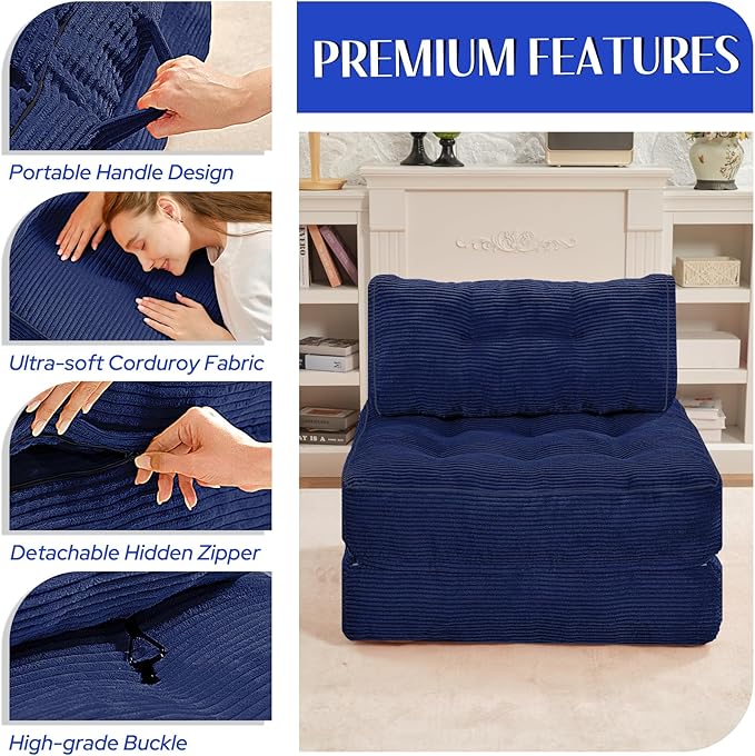HABUTWAY Folding Sofa Bed, Convertible Sleeper Chair Bed w/Dual-Pillow & Handle - Image 6