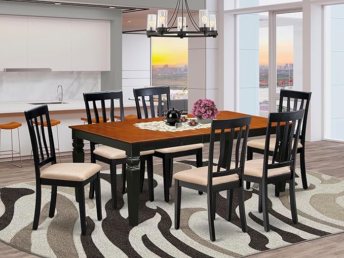 East West Furniture LGAN7-BCH-C 7 Piece Dining Table Set Consist of a Rectangle - Image 2