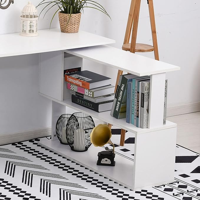 HOMCOM L Shaped Desk, Corner Computer Desk, 360 Degree Rotating Home Office Desk - Image 8
