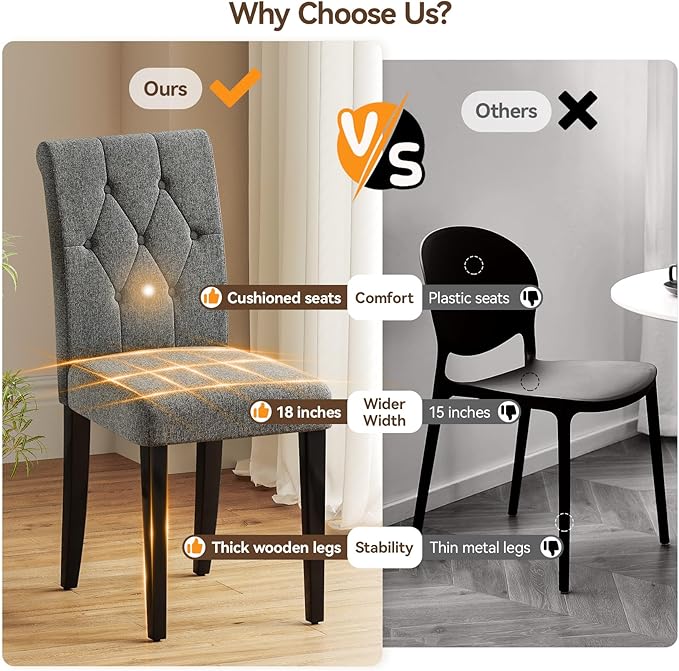 Upholstered Dining Chairs Set of 2, Button Tufted Parsons Dining Chair - Image 3