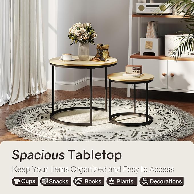 Nesting Tables Set of 2, Round Coffee Table, Small Nesting Coffee Table - Image 3