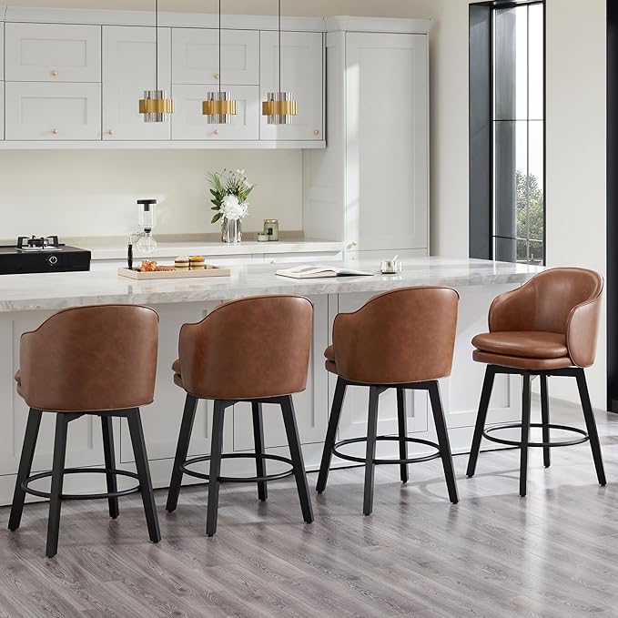 Counter Height Barstools 26 inch Upholstered Swivel Bar Stools - Image 8