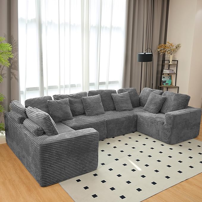 KEIKI 135" U Shape Sectional Sofa, 6-Seater Modular Couch by Unknown