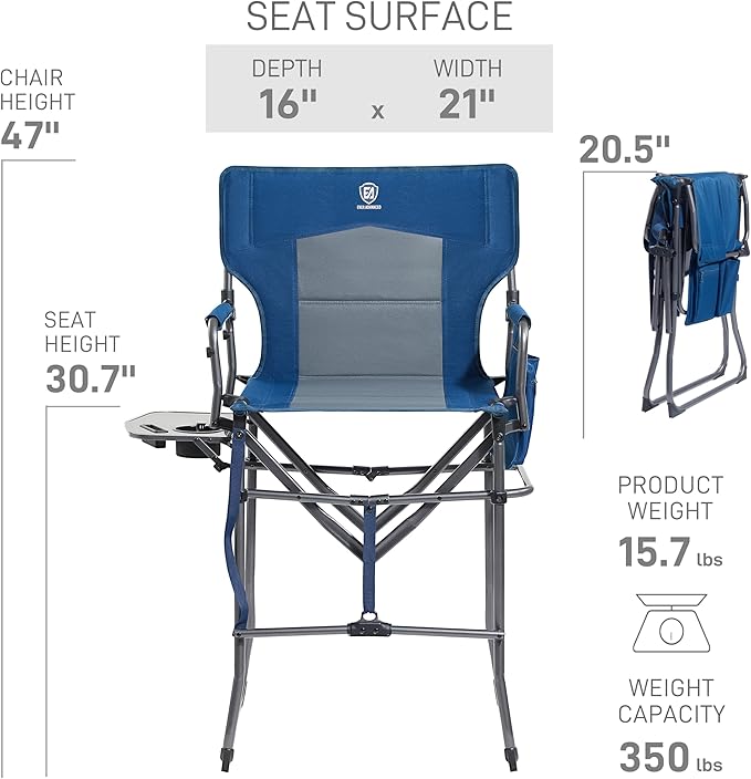 EVER ADVANCED Portable 30.7" Seat Height Tall Folding Chair Directors Chair - Image 7