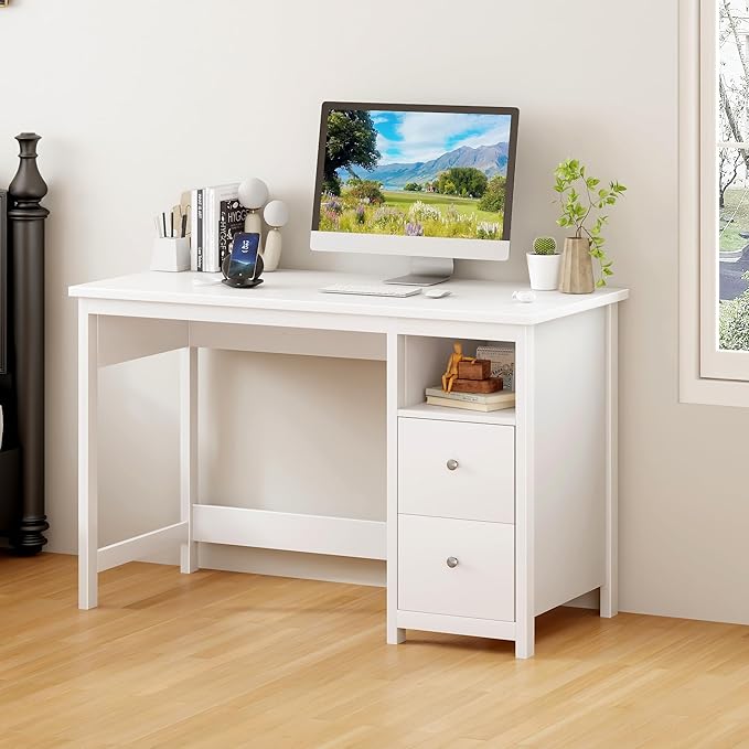 BHG White Desk with Drawers, Modern Small Computer Desk - Image 3