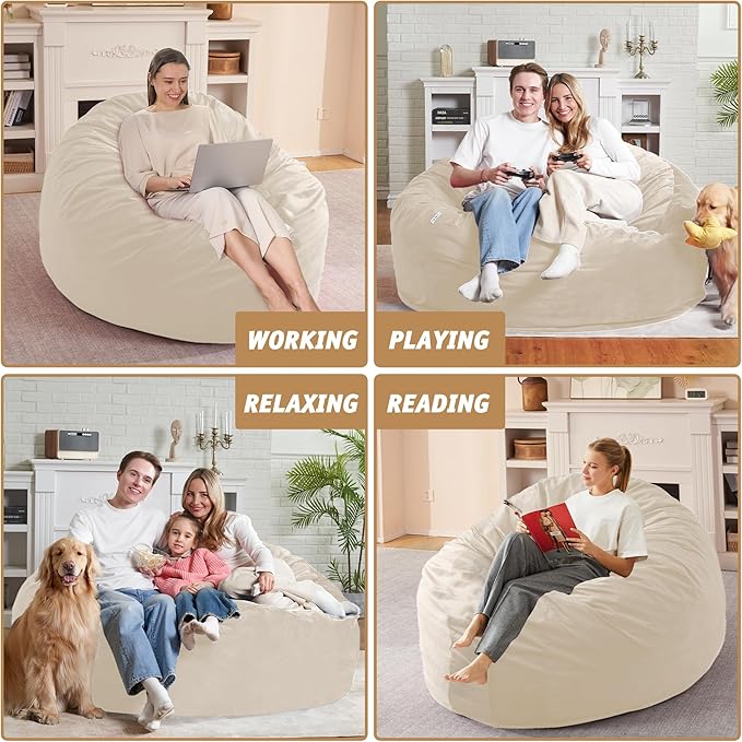5FT Bean Bag Chair with Ultra Soft Velvet Cover Bean Bag Sofa with Memory Foam - Image 6