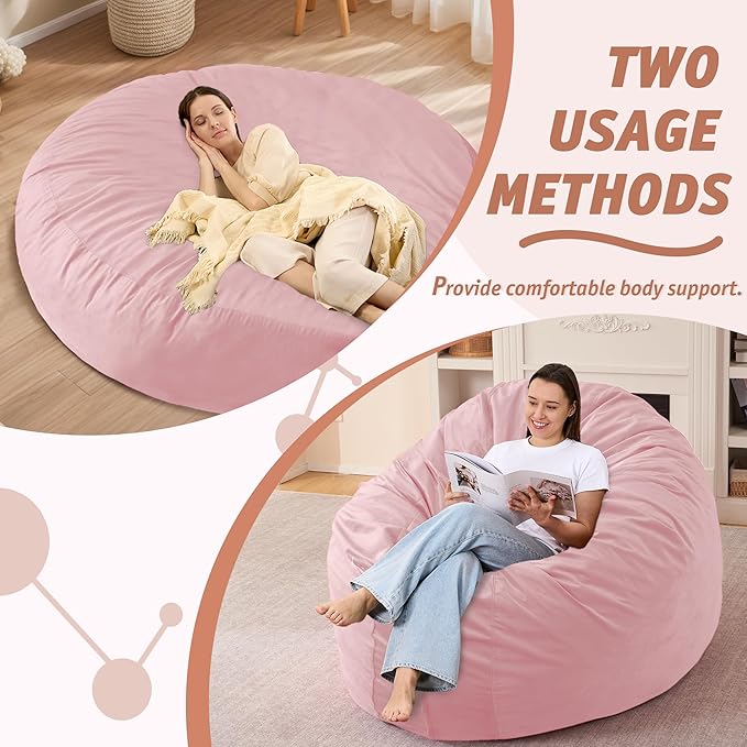 7FT Bean Bag Chair with Ultra Soft Velvet Cover Bean Bag Sofa with Memory Foam - Image 5