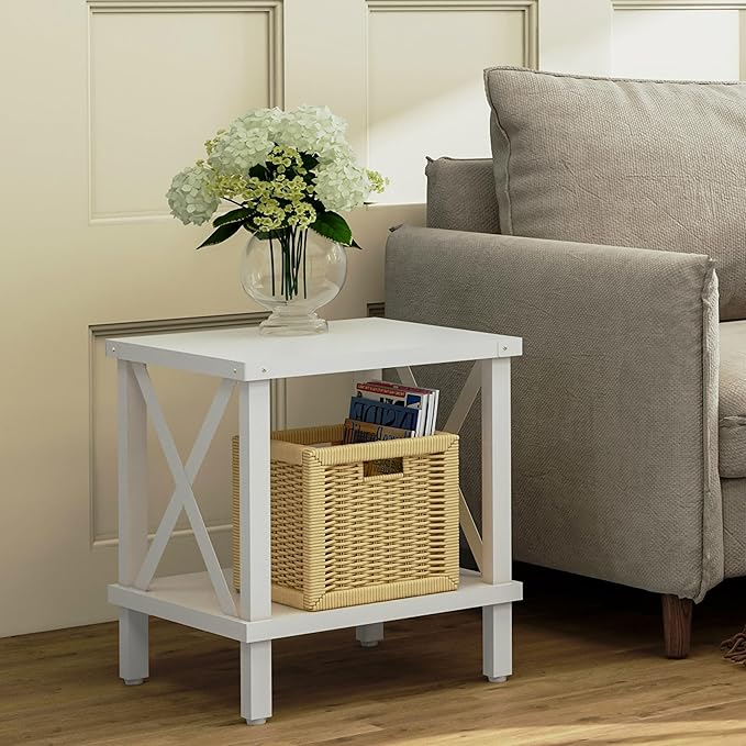 Large End Table Farmhouse Side Table Industrial Style Sofa Table Metal X Accent - Image 2