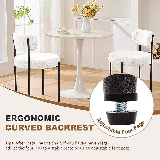 Dining Chairs Set of 2, Curved Backrest Upholstered Dining Room Chairs - Image 4