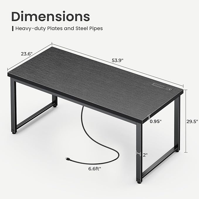 Huuger 55 x 24 inch Desk with Power Outlets & USB-C, Deeper & Thicker Desktop - Image 6