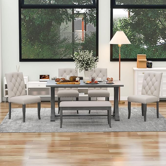 Ball & Cast Dining Table Set for 6, 6-Piece Farmhouse Dining Furniture Set - Image 7