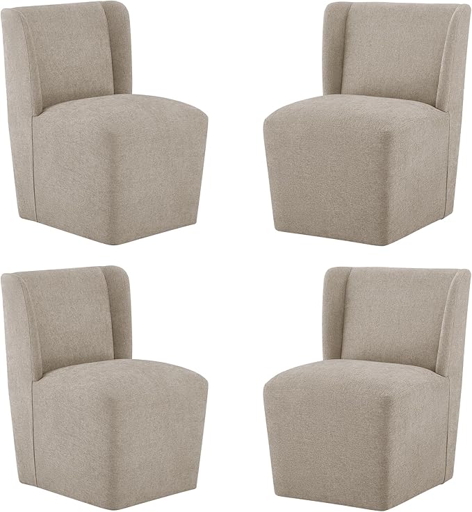 Upholstered Dining Chair with Casters Wingback Modern Side Armless Deskchair by Kislot