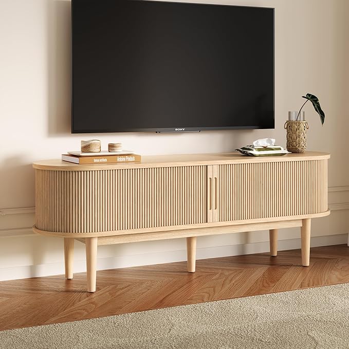 LINSY 58" Fluted TV Stand, Modern Entertainment Center - Image 3