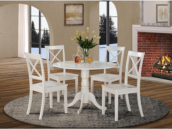 East West Furniture DLBO5-WHI-W 5 Piece Kitchen Table Set - Image 6