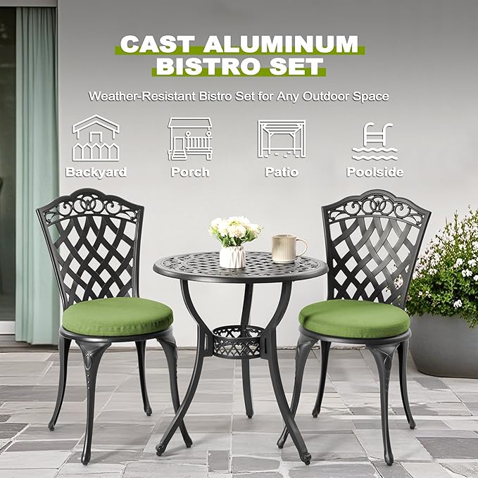 NUU GARDEN 3-Piece Patio Bistro Set Outdoor Cast Aluminum Bistro Table and - Image 9