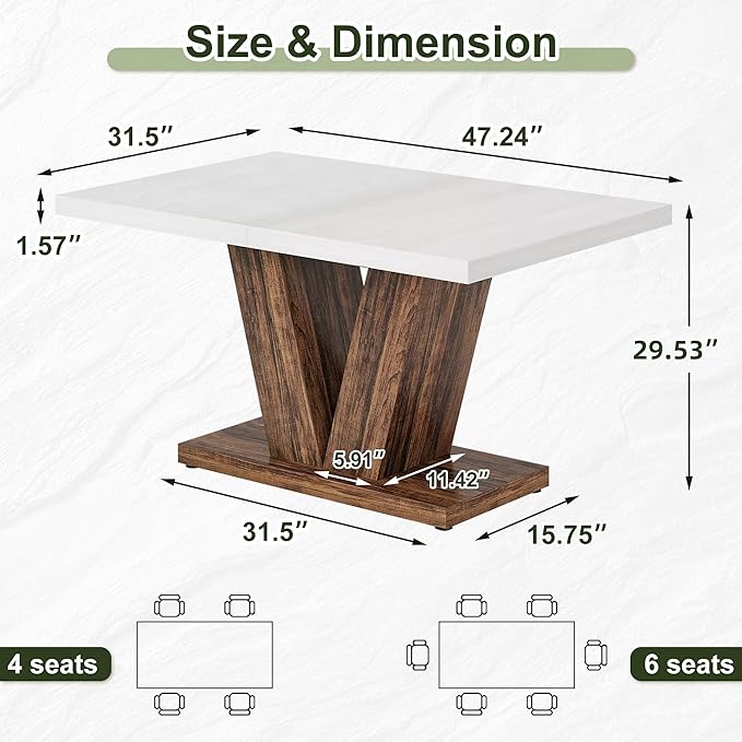 NicBex 47" Dining Table for 4 People, Farmhouse Dinner Table Small Dining Room - Image 2