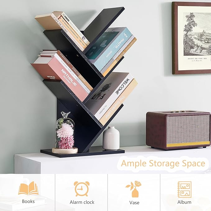 Hoctieon 4 Tier Tree Bookshelf, 4 Shelf Bookcase, Free Standing Tree Bookcase - Image 4
