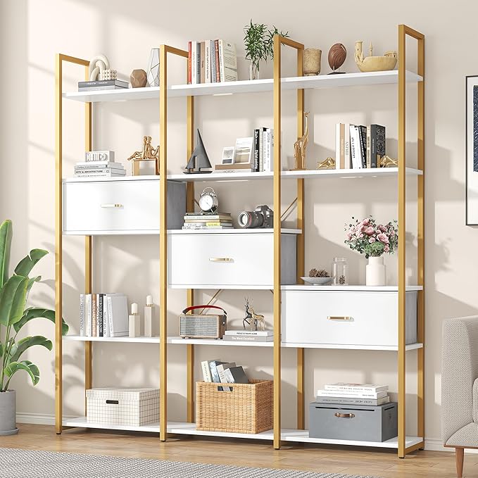 73.6" Tall Bookshelf with 3 Drawers and 16 Storage Shelves, Industrial Bookcase by Nosepen