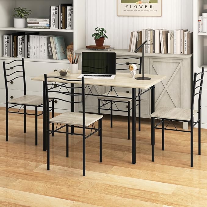 5 PCS Dining Table Set Counter Height Table and Chairs Set W/Steel Structure - Image 8