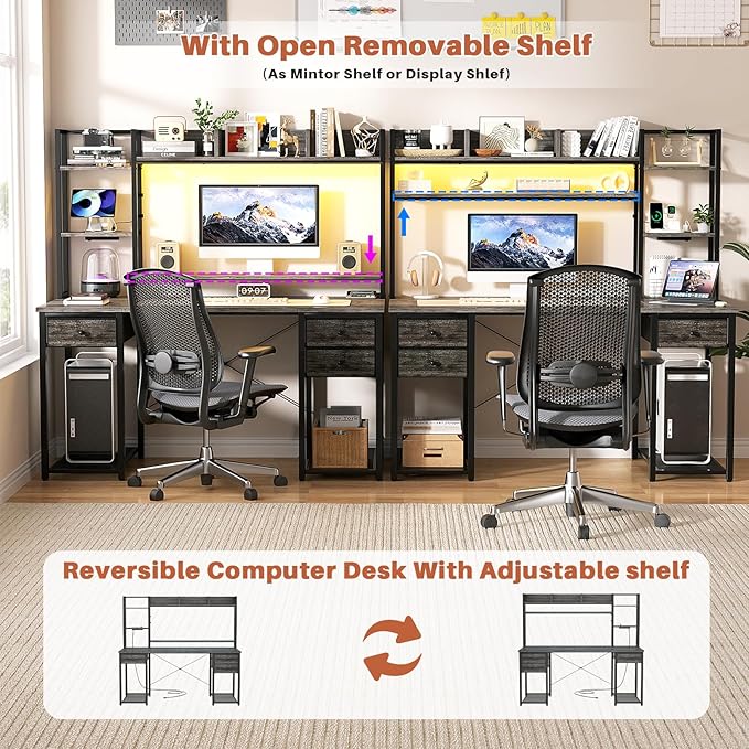 Aheaplus Desk with LED and Outlets, Gaming Desk with Hutch, 47.2'' Computer - Image 4
