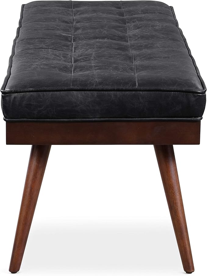 POLY & BARK Napa Luca Leather Bench, Onyx Black - Image 5