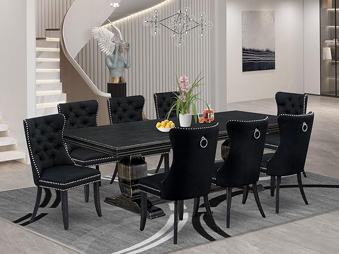 NKDA9-SBB-24-9-pc Dining Room Set Consists of a Rectangular Table and 8 Black by LuxebyEastWestFurniture