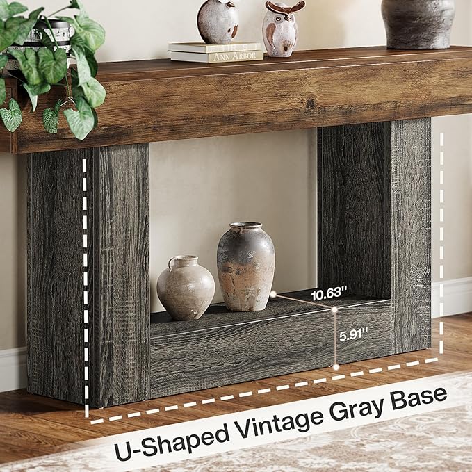 Tribesigns 63" Console Table, Farmhouse 2-Tier Entryway Table - Image 7