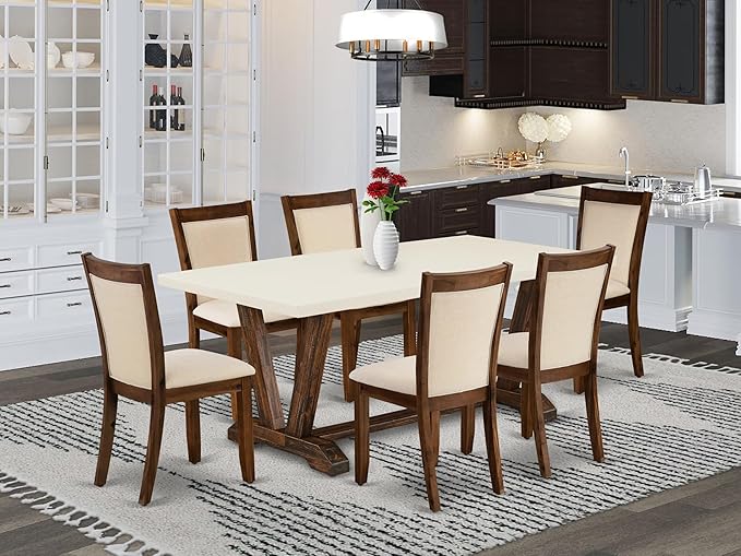 East West Furniture V727MZN32-7 7 Piece Dining Table Set Consist of a Rectangle - Image 2