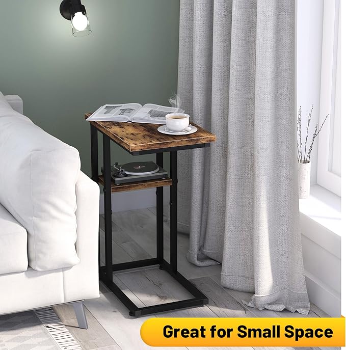 C Shaped End Table with Metal Frame, 2 Tier Sturdy C Table Side Table - Image 6