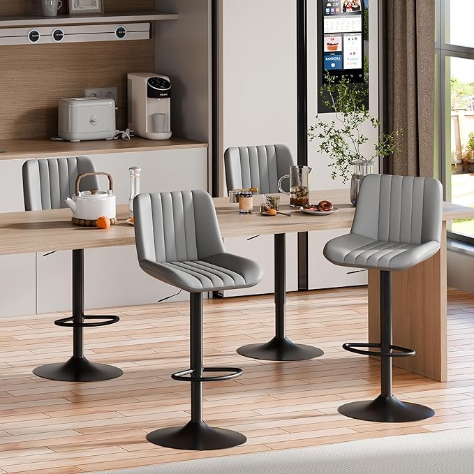 Shintenchi Swivel Bar Stools Set of 4, Adjustable Faux Leather Upholstered by Shintenchi