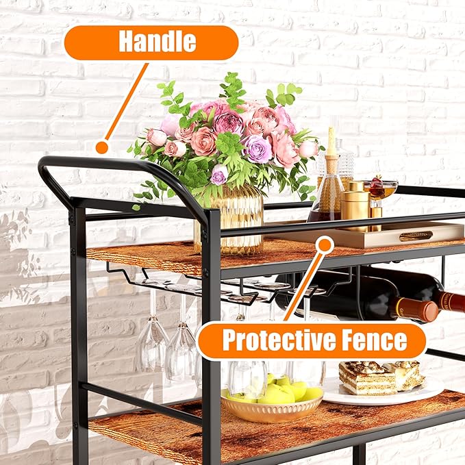 Bar Cart, Home Bar Serving Cart, 3-Tier Drink Cart - Image 8