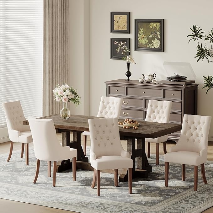 COLAMY Fabric Side Dining Chairs Set of 2, Wingback Upholstered Dining Room - Image 8
