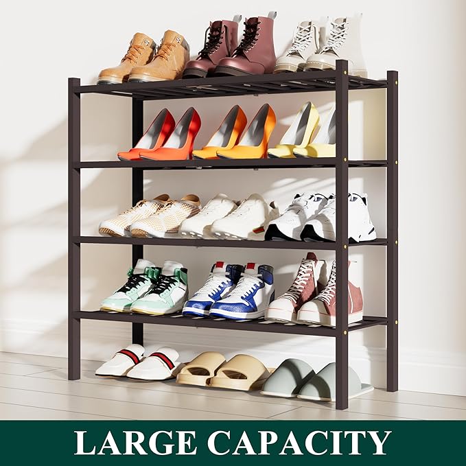 Smiry Shoe Rack, 4 Tier Bamboo Shoe Organizer, Stackable Free Standing Wooden - Image 5