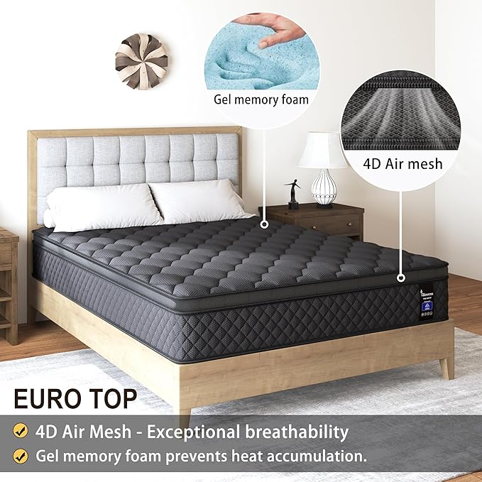Queen Mattress, 10 Inch Hybrid Mattress Euro Top Medium Firm - Image 4
