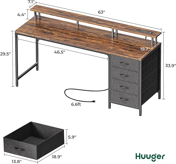 Huuger 63 Inch Rustic Brown Gaming & Office Computer Desk - Image 2