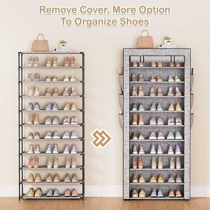 Covered Shoe Rack Tall Metal Shoes Rack Organizer - Image 5