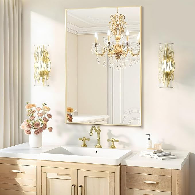 Bathroom Mirror 24"x36", Rectangle Wall Mirror Mounted, Rust-Resistant by PUZONJIG